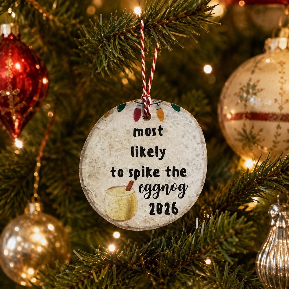 Handmade Wood Slice Christmas Ornament Most Likely to Spike the Eggnog 2026